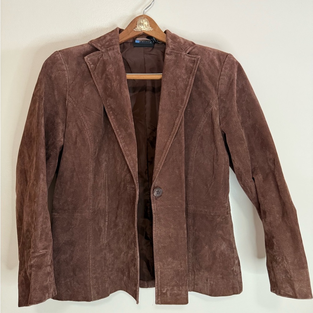 Relativity Single Button Brown Suede Lined Jacket… - image 3